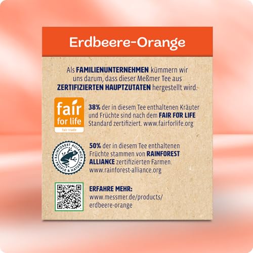 Meßmer Erdbeere-Orange | 20 Teebeutel | Glutenfrei | Laktosefrei | Vegan