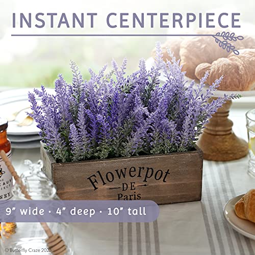 Butterfly Craze Artificial Lavender Plants In Rustic Wooden Planters - Lifelike, Stunning Faux Silk Purple Flowers Perfect For Elevating Your Patio, Home Décor, Or Office, Large Dark Brown Pot #TOP2