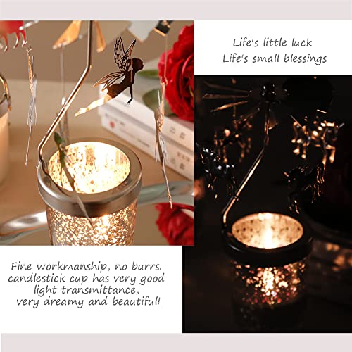 Mecela Spinning Candle Holder With Cup, Silver Rotating Candlestick Set For Romantic Wedding, Christmas Party, Home Table Decorations, Favor Gift (Moon Cat) #TOP3