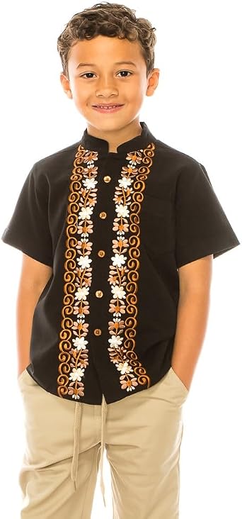unik Premium Quality Boys Guayabera, Western Cowboy Theme Shirts, Button Down, Detailed Embroidery, and Fine Stitching