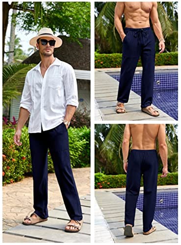 Image of Gafeng Mens Linen Pants Yoga Casual Beach Summer Harem Baggy Trousers
