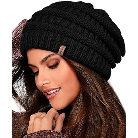 FURTALK Knit Beanie Hat for Ladies Fleece Line Ski Skull Cap Slouchy Winter Hats for Women Black Cover