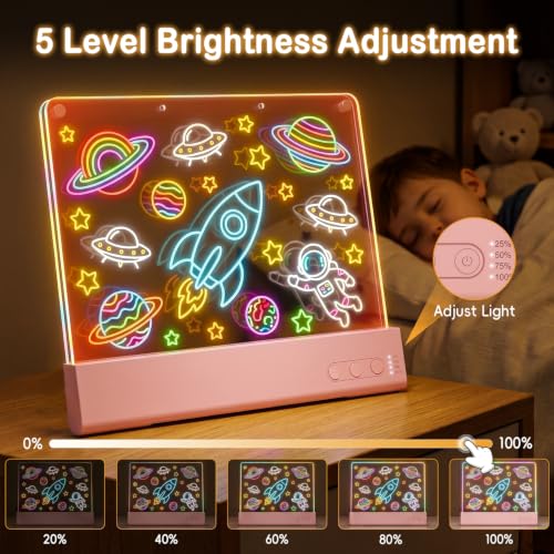 CIMELR Double LED Drawing Board for Kids - 16" Rechargeable Light Up Tracing Pad with Animation & Dual Panel, 15 Modes Art Dry Erase Board, Gifts for 5-10 Year Old Girls Boys Easter Birthday Christmas by CIMELR - Used condition - Image 7