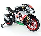 La nueva moto racing aprilia de 12v licenciada cuenta con luces y sonidos que le aportan gran realismo, además de conexión mp3 para escuchar la mejor música