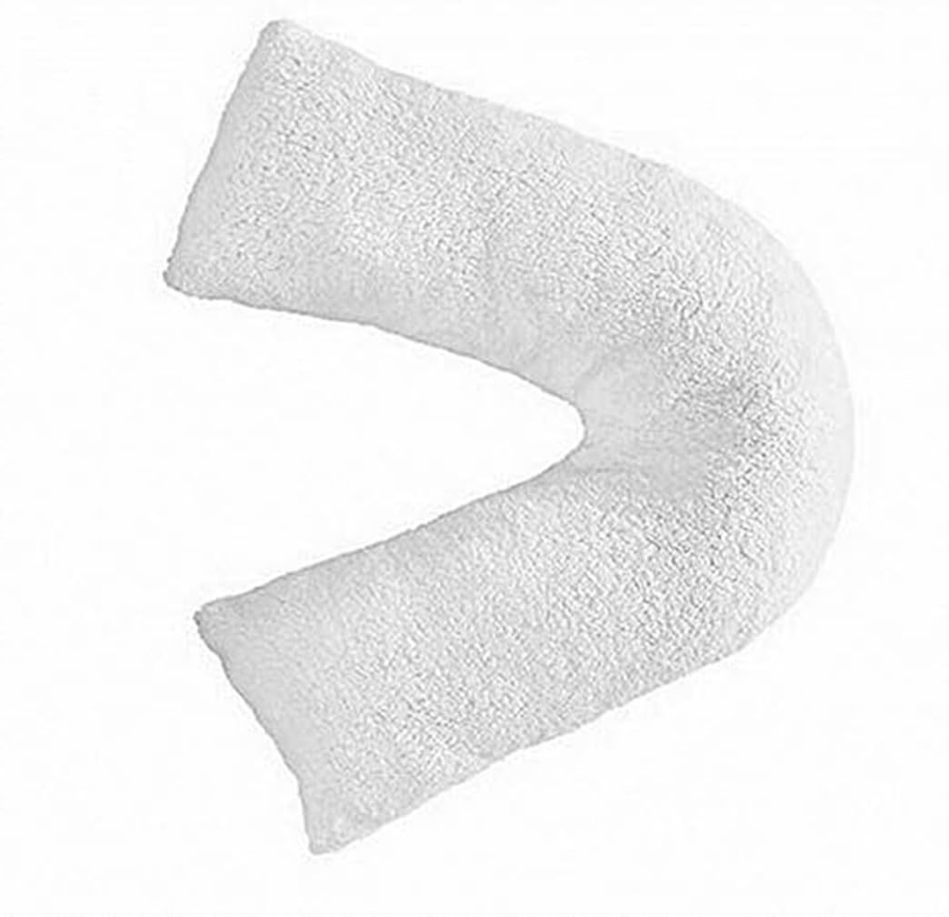 Laam linen Teddy V Shaped Complete Pillow or Case For Support Maternity Neck Back Soft Warm Plush Cosy Fleece Cover Orthopaedic V Shape Pillow Non-Allergenic (Case only, Teddy V Pillow White)