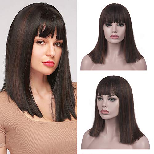 Sidaila Short Bob Hair Wigs 14" Straight with Flat Bangs Synthetic Cosplay Daily Party Wig for Women, Shoulder Length Pastel Bob Synthetic Cosplay Wig for Girl Colorful Costume Wigs (2H130)