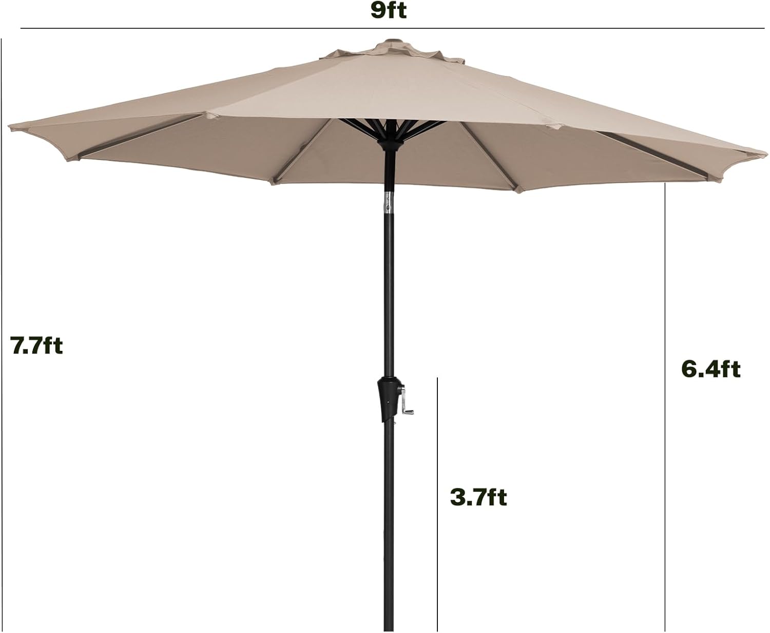 MEWAY 9ft Patio Umbrella Outdoor Table Umbrellas with Push Button Tilt and Crank, Market Umbrella 8 Sturdy Ribs for Deck, Garden, Pool and Backyard, Beige