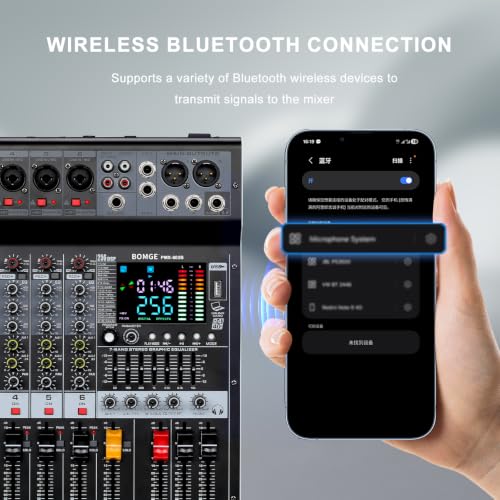 Image of BOMGE Powr Mixers Audio, 6Channel Power Sound Mixer Amplifier 2 * 400W Dj Mixer Board withUSB, 6 X Mic Pres, +48V, Bluetooth, 256 Kinds of DSP for Speakers,concert party, karaoke studio