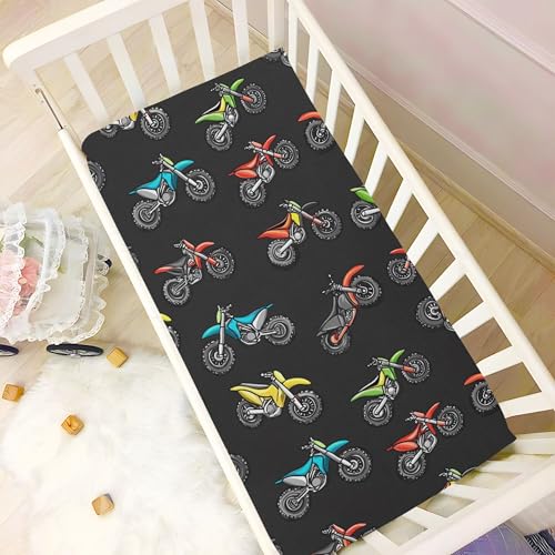 Image of Motocross Dirt Bike Black Crib Sheets Soft Breathable Fitted Baby Crib Sheets Mattress Cover for Girls Boys, 52 inch x 28 inch x 9 inch