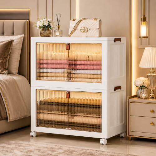 Image of EXVITO 6+2 Door Kids Plastic Wardrobe for Clothes, Foldable Plastic Almirah, Collapsible Wardrobe for Storage, Baby Cupboard for Clothes, Storage Rack for Kids - (White, 2 Pack)