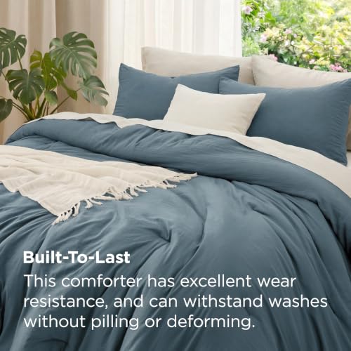 Image of Bedsure Super King Plus Comforter Set, Slate Blue Soft Prewashed Bedding for All Seasons, 3 Pieces GentleSoft Bed Set, 1 Lightweight Comforter (128 inchx120 inch) and 2 Pillowcases (20 inchx36 inch)