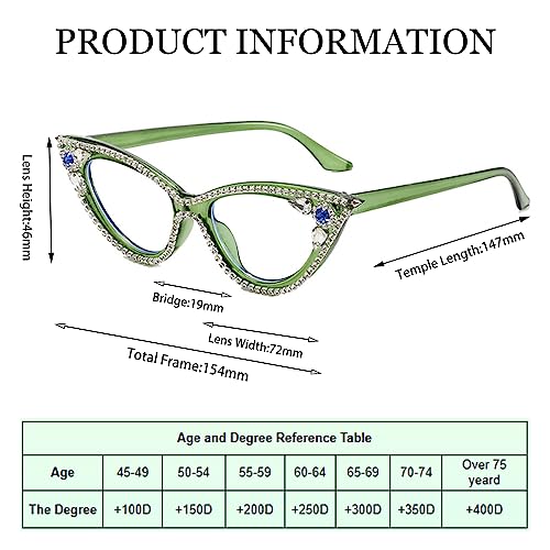Image of ICARA Sparkling Crystal Retro Cat Eye Frame Bling Rhinestone Reading Glasses for Women Blue Light Blocking Computer Eyeglass