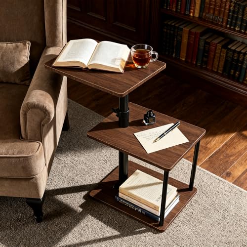 Image of Faesun Swivel Side Table for Couch Arm, Height Adjustable C Shaped End Table for Recliner or Bed, Tv Trays with Storage Shelf for Small Spaces- Small Nightstand for Living Room, Bedroom