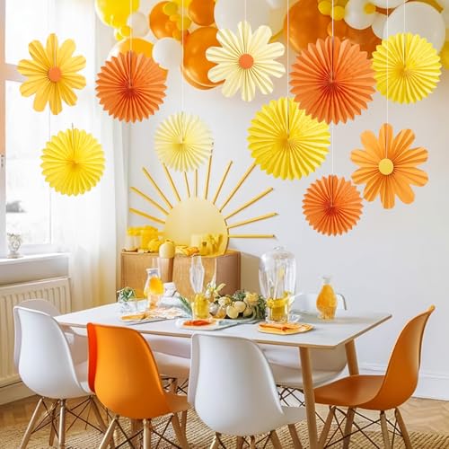 Image of 11PCS Paper Flowers Decorations for Wall Daisy Paper Fans Classroom Decoration Paper Orange Backdrop Decor Hanging Paper Fans for Birthday Baby Shower Indoor Spring Deco