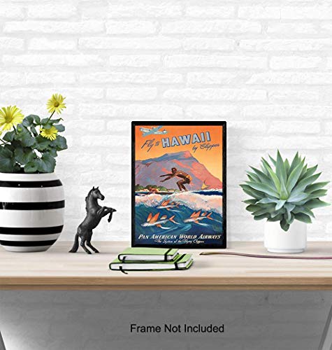 Hawaii Travel Poster - 8X10 Tropical Decor - Hawaiian Gifts - Hawaii Wall Decor - Tropical Wall Art - Vintage Surfing Wall Art - Coastal Wall Decor - Beach Wall Decor #TOP3