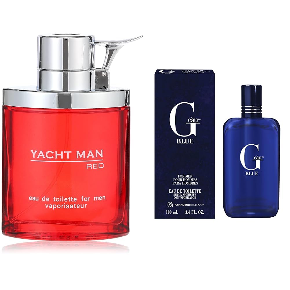 Myrurgia Yacht Man Red Eau De Toilette Spray for Men, 3.40 Ounce & PB ParfumsBelcam Acqua Di Gio Profondo Eau de Toilette Body Spray for Men, 3.4 Fl Oz