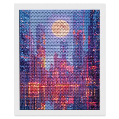 Guuogxan Kit Completo Diamond Painting, 5D Diamond Painting Adulti e Bambini, Città Luna DIY Pittura Diamante con Strass Artistica Brillanti, Decorazione Murale per Casa, Donna Regalo 20x30 cm Q-1164