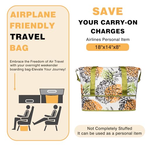 Expandable Travel Duffel Bags for Women Large - Gym Bag Waterproof Pineapple Weekender Beach Tote Carry on Bag with Luggage Sleeve for Spirit Airlines Personal Item Bags Overnight Mom Hospital Duffels2