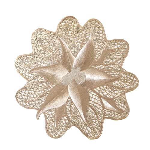 Image of 4 Pack Western-Style Flower Placemat Dining Table Decorative PVC Heat-Resistant Table Mat Plastic Table Mats for Table Decor Festive Season (Gold, Silver, Red, Rose Gold Colors)