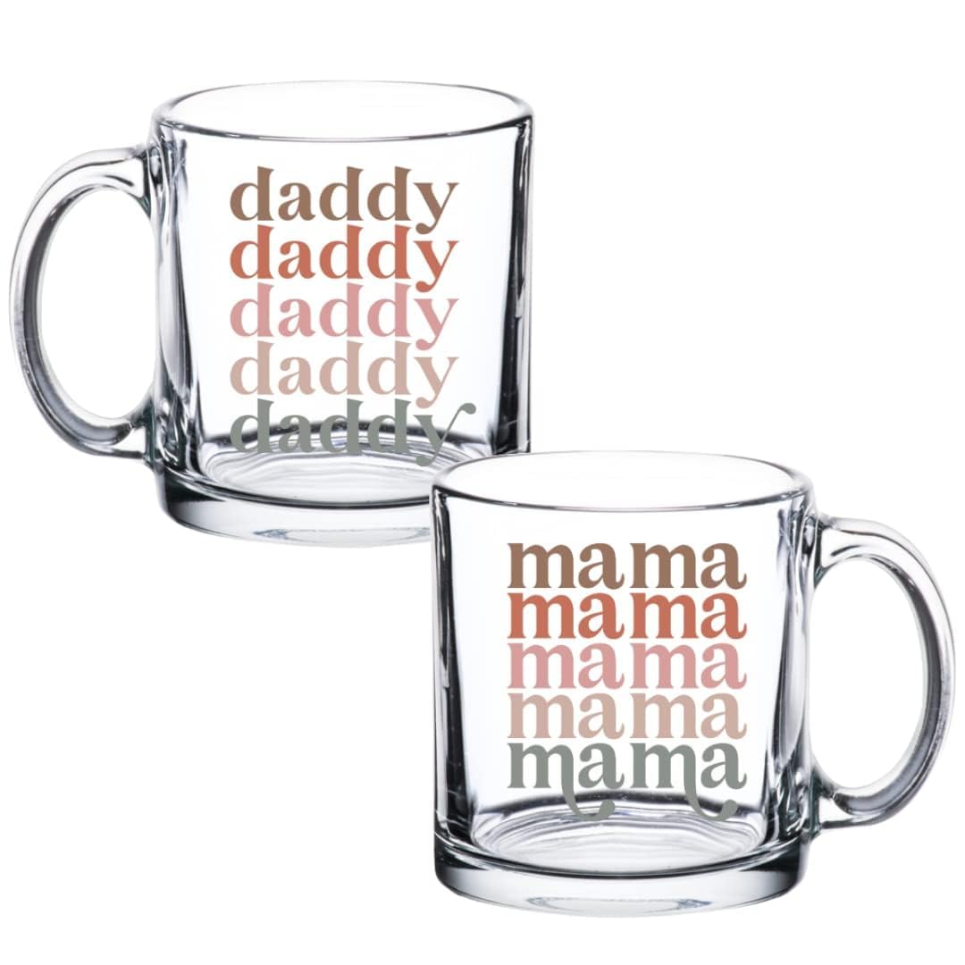 Tipit Drinkware Pregnancy Gift - Mama Daddy Glass Coffee Mug Set - Baby Shower Gifts for Parents - Mom and Dad Mugs for Expecting Parents