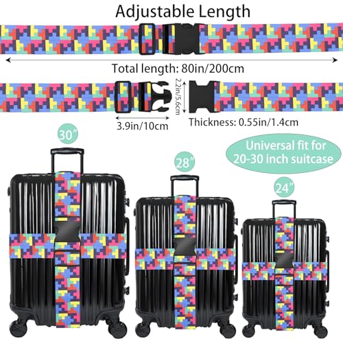 Image of Puzzle Luggage Straps for Suitcases, Adjustable Luggage Travel Belt to Keep Luggage Security While Travel, Strong Polyester Fabric, Easy-to-Recognize Funny Pattern Travel Essentials, 2 Pack