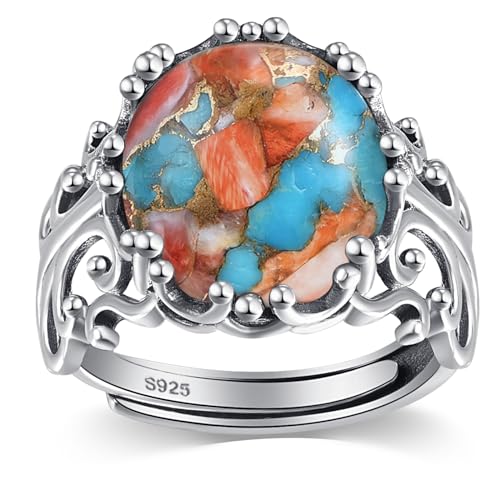 Turquoise Rings for Women 925 Sterling Silver Adjustable Ring Vintage Filigree Engagement Ring With Oval Turquoise Promise Rings for Her Birthday Jewellery Gifts Size 6-9