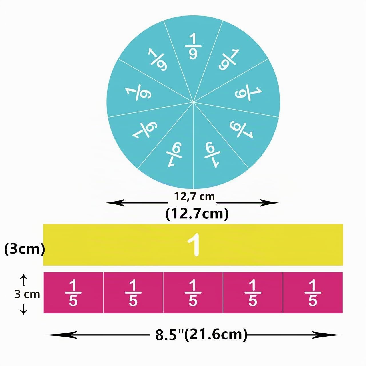 ZazzyKid Magnetische Bruchrechnen Material, 156 Stück, 12 farbcodiert, Mathe Grundschule Material