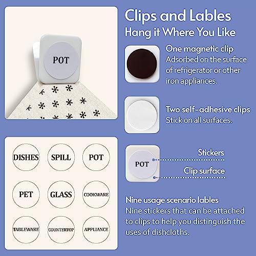 Image of Eulnars Reusable Paper Towels, 8-Pack Swedish Dishcloths for Kitchen with 3 Clips, Black White, Cotton, 200 Washes