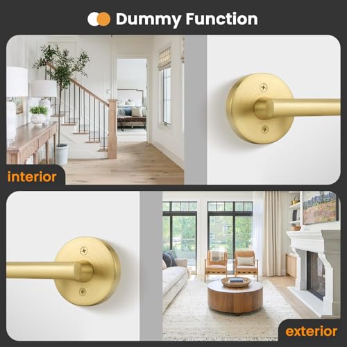 Image of Goldenwarm 6 Pieces Gold Dummy Door Handle, Non-Turning Brushed Gold Door Handles for Bifold Closet Doors, Single Side Lever Heavy Duty Round Modern Door Handle