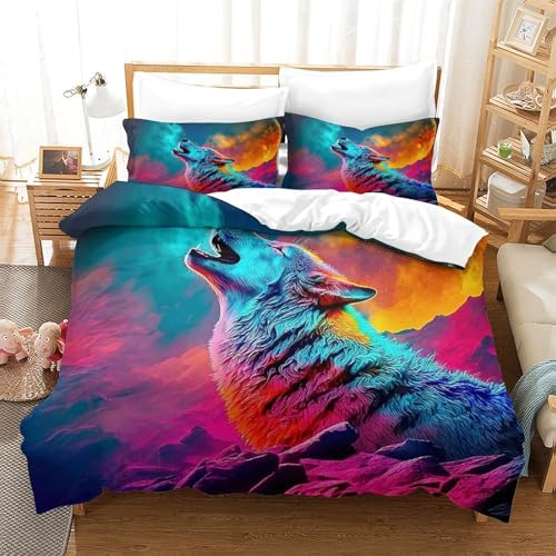 Parure de lit loup housse de couette 200x200 3D microfibre avec zip - 2