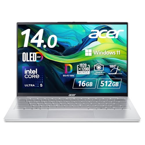 Acer Swift Lite 14 16GB[ 512GB SSD 14C` WUXGA 16:10 OLED  Ce Core Ultra 5 115U A~jE 180°qW 9ԋ쓮 1.1kg 200f WebJ