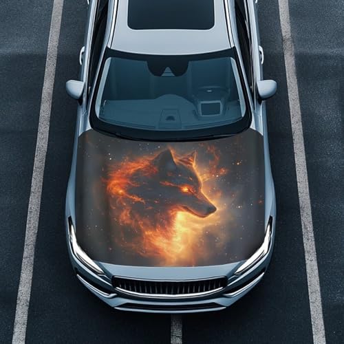 Image of Car Hood Cover,Men Outdoor Car Hood Cover Protector Suitable Most Automotive Sedans Trucks Pickup Sports Cars,Car Accessories Wolf Fire Print