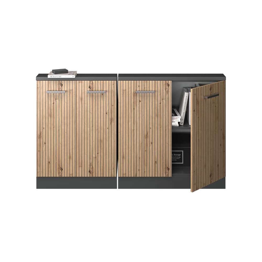 Vicco Ensemble de Meuble sous Pente Rion Chêne Artisan/Anthracite | L140 x P46 cm , Lot de 2, gain de place pour les pièces mansardées
