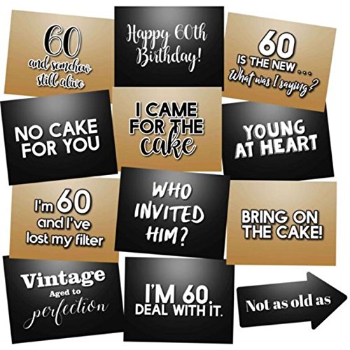 60th Birthday Photo Booth Props Accessories Kit Party Signs - Set of 12