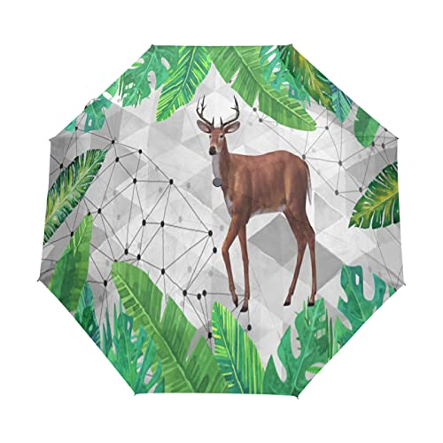 Parapluie pliant automatique coupe-vent ultra-léger avec protection UV motif cerf