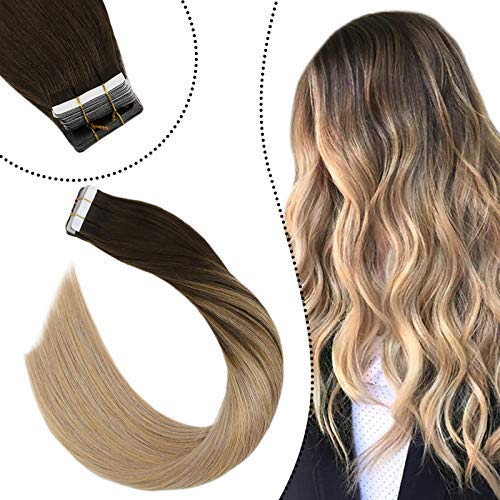 Ugeat Tape in Hair Extensions Human Hair, Tape in Hair Extensions 18inch Human Hair Tape in Extensions 50g 20pcs Blonde Balayage Tape in Hair Extensions #2 Brown to #27 Blonde and #18 Blonde