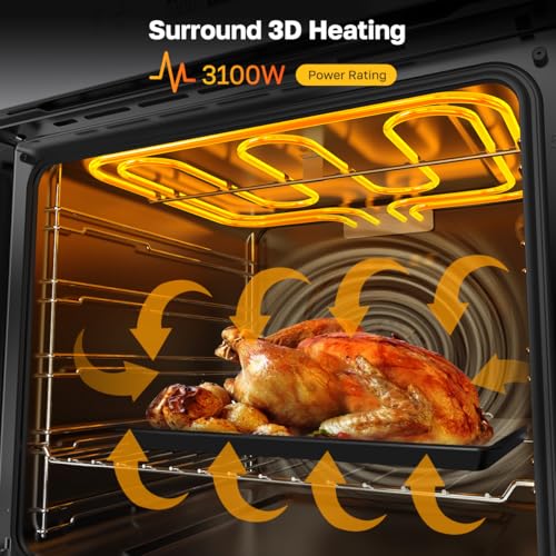 Image of 24 inch Wall Oven, ETL Certified, ThermoMate 2.6 Cu.Ft. Electric Wall Oven with 12 Functions, 3100W, White Built-in Convection Ovens, Sensor Touch Control, Safety Lock