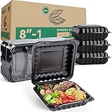 LEOBOX Take Out Containers, 55 Pack To Go Containers Reusable 8 Inch 34 oz BPA Free Black Food Conta