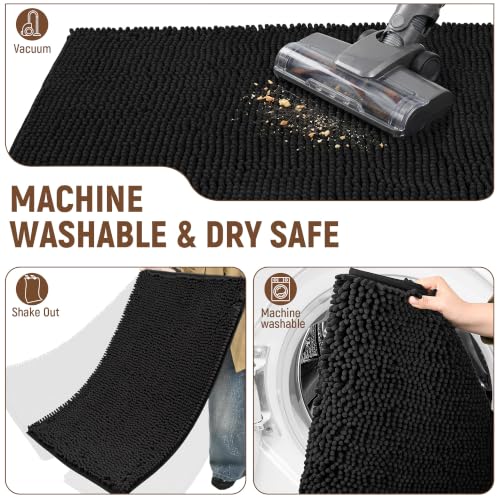 Image of Absorbent Dog Door Mat for Muddy Paws, 72 inch x 36 inch Chenille Indoor Mats for Entryway, Trap Dirt Front Door Mat Indoor Entrance Washable Non Slip Soft Black