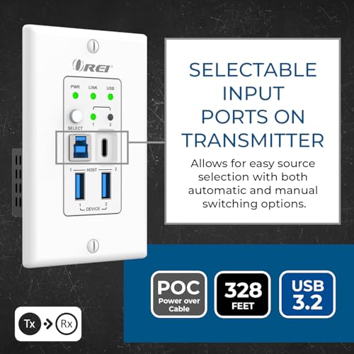 Image of OREI USB 3.2 Wall Plate Over Ethernet HDbaseT Cat6 Extender LAN Upto 330 Feet - Dual Host Extends USB-C /USB-B Signal Over Ethernet - Power Over Cable