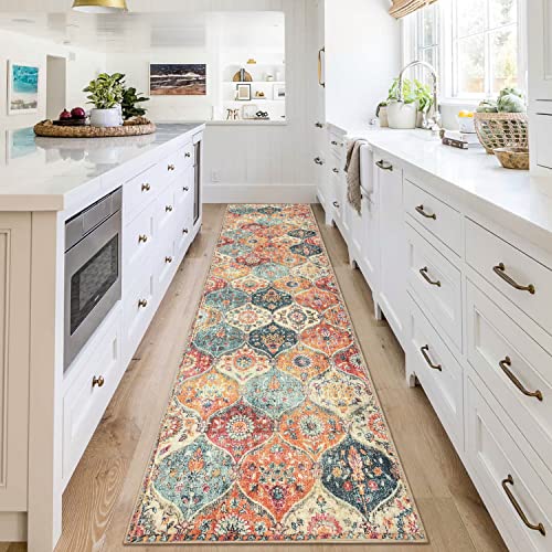 Earthall Moroccan Trellis 2X8 Washable Runner Rug Orange Bathroom Runner Rug Non Slip Kitchen Hallway Runner Floral Print Vintage Bohemian Carpet Runner For Living Room/Entryway/Kitchen/Laundry Room #TOP13