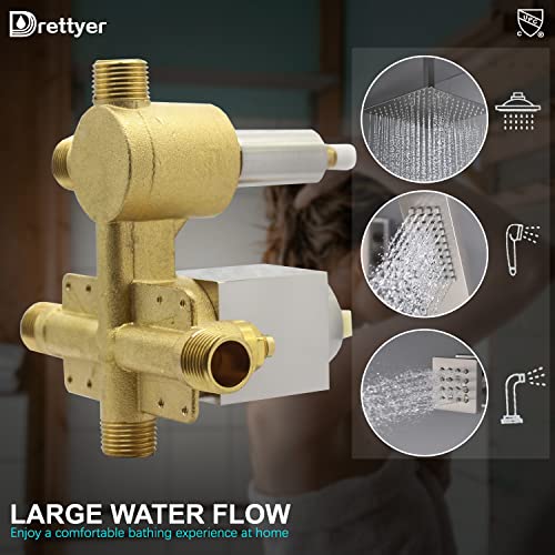 Drettyer Brushed Nickel Solid Brass 3 Way Outlet Function Shower Diverter Valve Pressure Balancing Mixer Shower Valve Kit Replacement #TOP3
