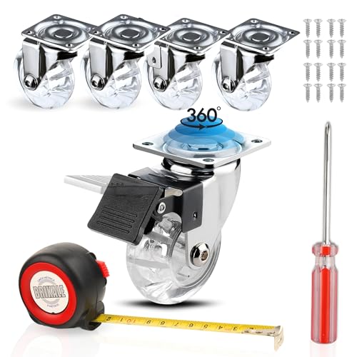 BRIKALE | ruedas para muebles pesados - Pack de 4 ruedas giratorias + destornillador + cinta metrica - ruedas muebles - ruedas para muebles pequeñas - ruedas con freno -ruedas pequeñas para muebles