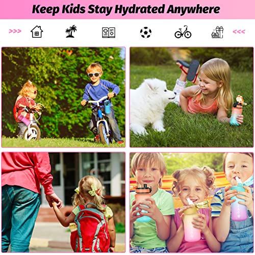 Oldley Kids Water Bottle For School, 12 Oz (2 Lids) Bpa-Free Reusable Leak-Proof Durable Tritan Plastic Water Bottles With Straw & Chug Lids, Anti-Dust Spout Cover (Rose Red) #TOP6