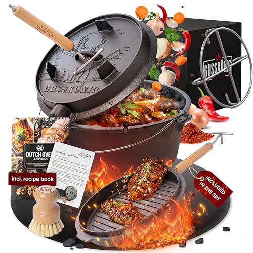 GUSSKÖNIG dutch oven Cocotte Fonte Barbecue - Cocotte Émaillée 4,5L sans Pieds - Chaudron en...