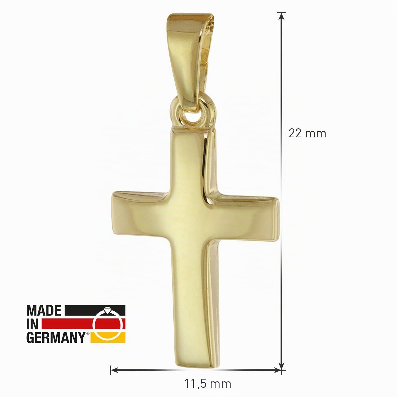 trendor Kreuz Anhänger für Kinder Gold 333 + Halskette Silber vergoldet | Kinder-Schmuck, Kreuzanhänger aus Echtgold für Mädchen und Jungen, Geschenkidee,