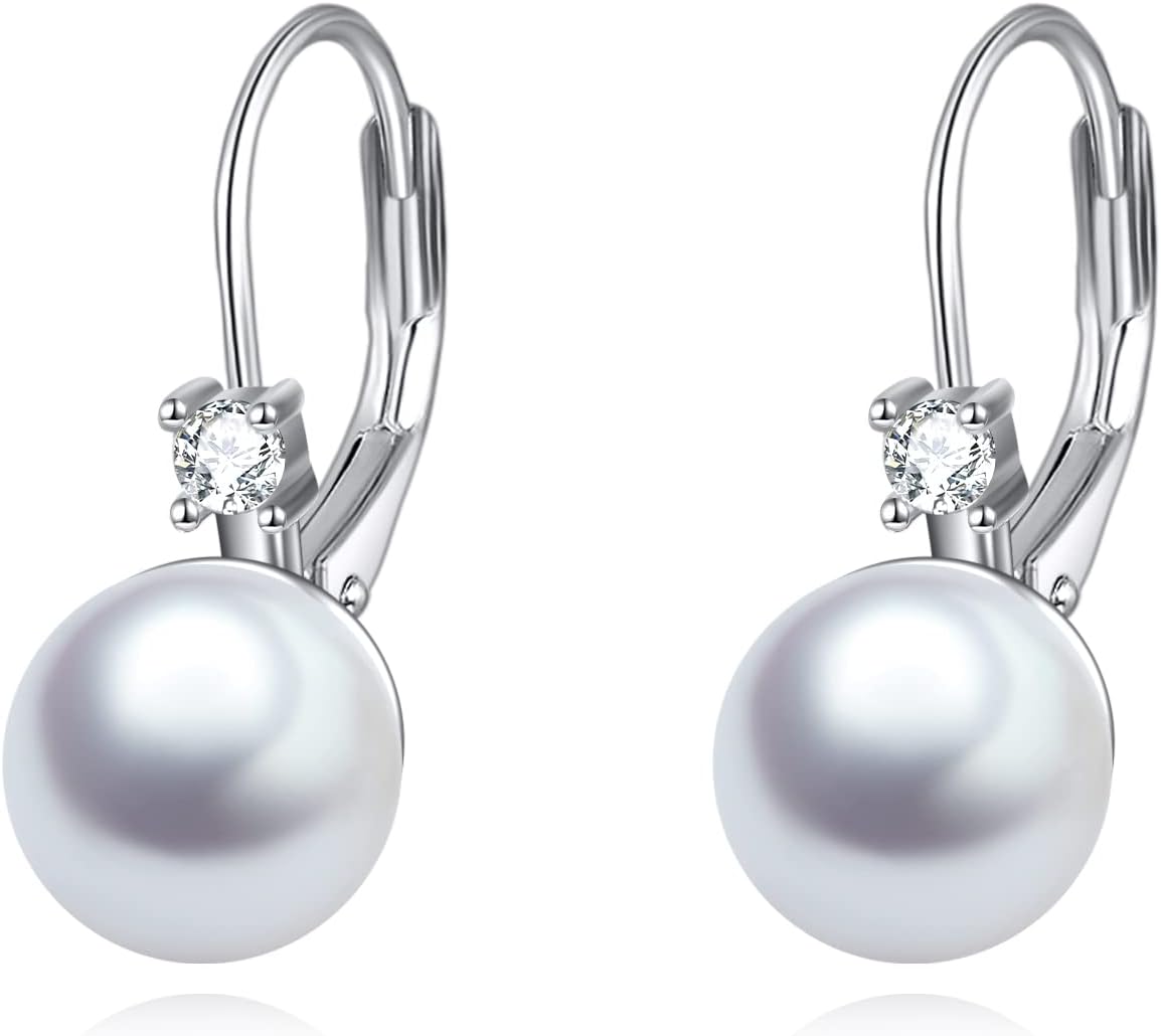 Pearl Earrings for Women 925 Sterling Silver Irish Celtic Knot Drop Dangle Earrings Leverback Jewelry Gifts (silver)