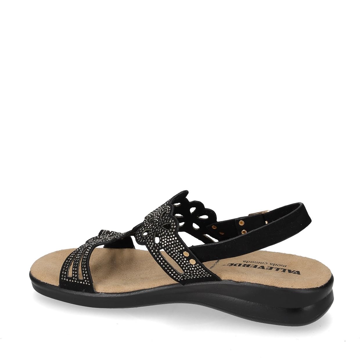Valleverde 25326 Sandali Confort Donna Tessuto Nero Tacco Zeppa 3Cm Suola Gomma