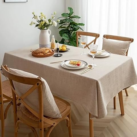 UGS UGASA Rectangle Tablecloth Waterproof & Stain Resistant Table Cloth Wrinkle Free Decorative Fabric Farmhouse Table Cover for Dining/Party/Buffet/Wedding, 52 x 70 Inch, Beige Cover