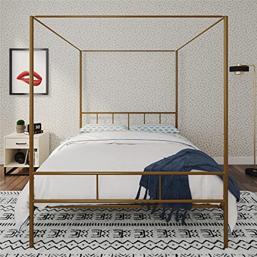 Novogratz Marion Canopy Bed Frame, Gold, Queen #TOP1
